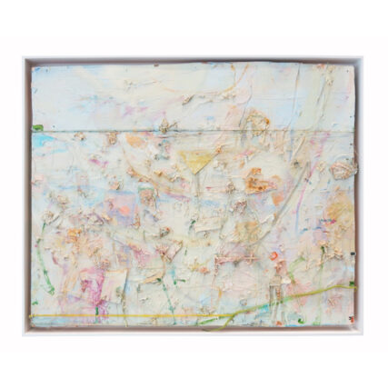 ‘Day I almost Drowned’ by Daniel John Gadd Oil, String, Wood, Glue, and Spray Paint on Wood Panel, 2013 Frame Size: 32 ⅜ x 27 ⅞ x 2 inches (½ inch gap)