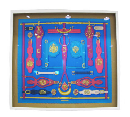 'Belts' Hermes Silk Scarf Frame Size 31.75 x 30.25 inches.